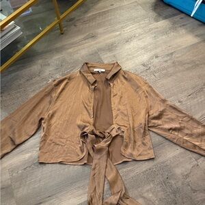 Brown Tie-Front Blouse